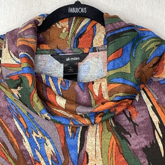 Ali Miles Top Blouse Large Geometric Artsy Art To Wear Cowl Neck Aztec Lagenlook - Picture 3 of 13